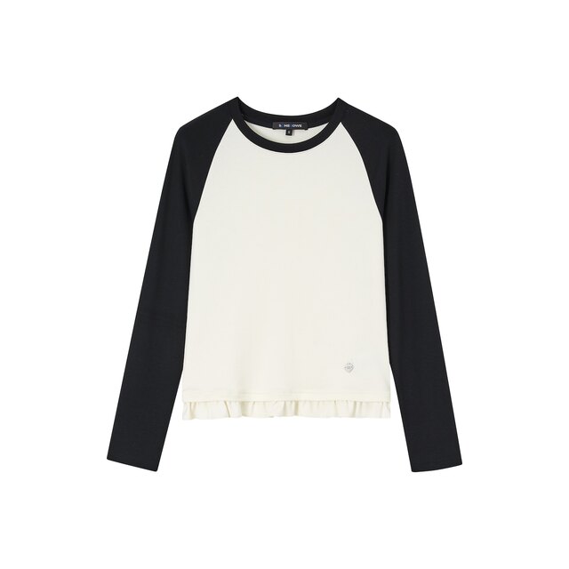 SOMESOWE Contrasting Ragshoulder Sleeve Ruffled T-shirt
