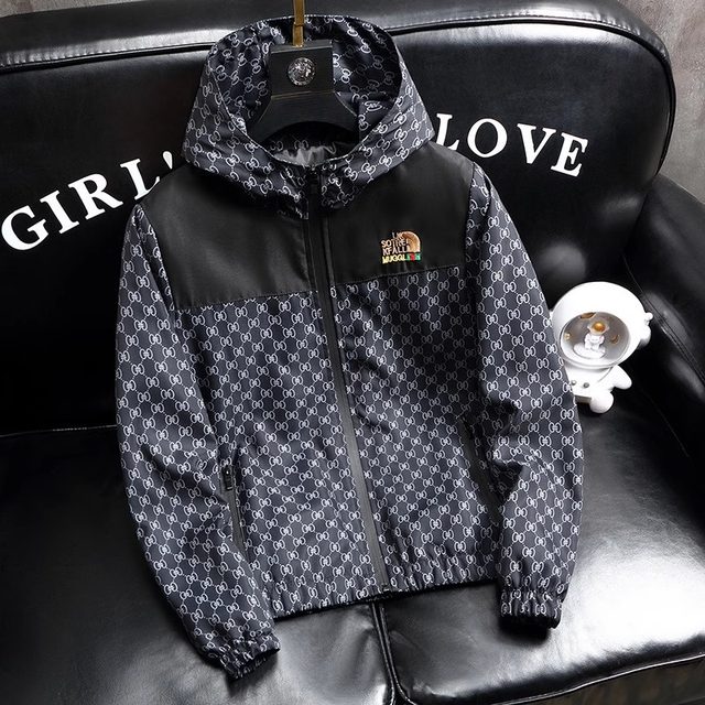 Hooded jacket for men's autumn and winter trendy brand new printed slim fit and handsome casual thin sun protection suit short men's jacket