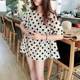 Large size 300 Jin [Jin equals 0.5 kg] Loose age-reducing polka doll shirt fat mm waist covering belly short sleeves fluffy bottom shirt top 2