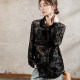 2025 spring and summer new black flocking mesh shirt for women mid-length sun protection women long-sleeved casual top