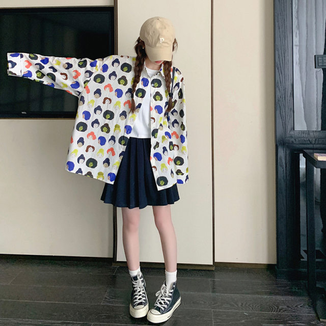 Qingchuan onewalk/real shot 2025 cartoon face long-sleeved shirt for women Qiusen style fashionable and fashionable

