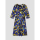 lkbennett temperament oil painting printed dress autumn and winter style new product seven-quarter sleeve round neck waist mid-style style