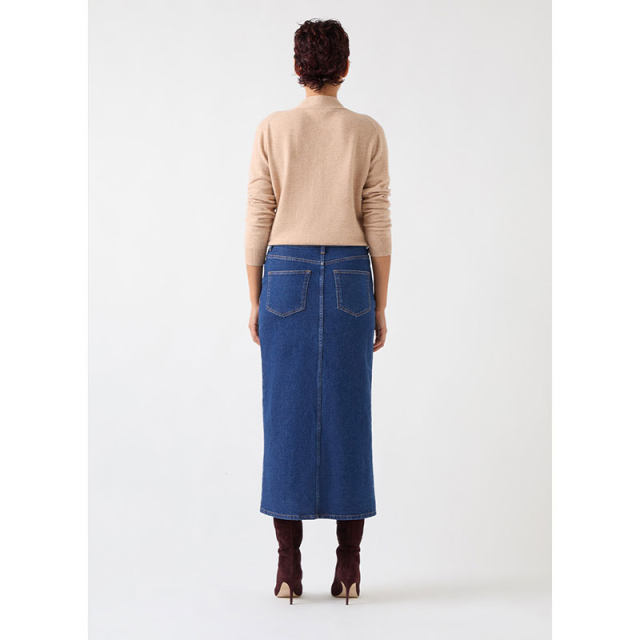 lkbennett blue denim skirt 2025 spring new front mid-slit metal buttons versatile to make you look slim