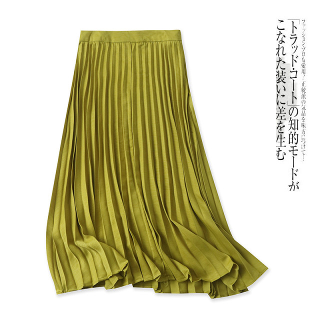 Pleated skirt, new spring and summer foreign trade women's clothing simple and versatile age-reducing natural waist zipper mid-length skirt 28284