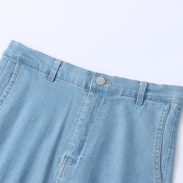Denim skirt Spring and Autumn new foreign trade women's clothing simple high waist zipper button hip slit elastic 30798
