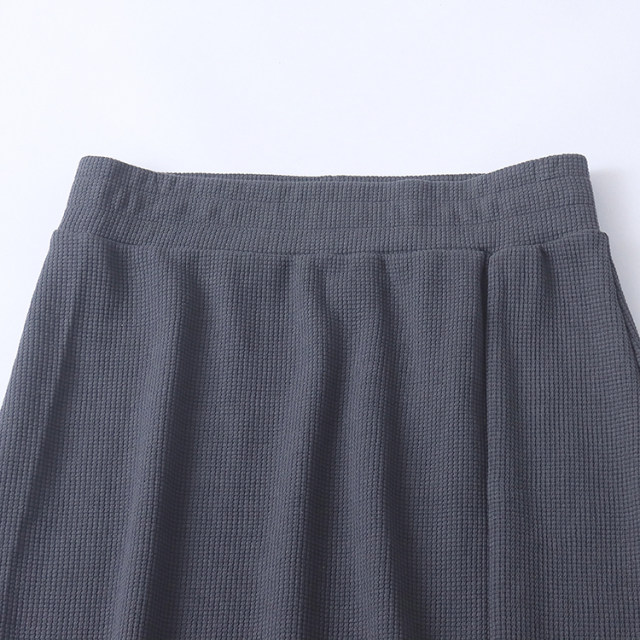 Waffle Cotton Skirt Spring and Autumn New Women's Fashionable and Elastic Waist Pack Hip Slit Mid-Long Skirt 30971