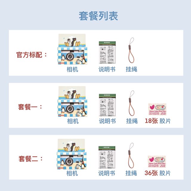 Pingu Penguin Film Camera Replaceable Film Non-disposable Camera Creative Birthday Gift for Girls' Girlfriend