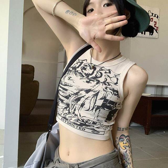 American retro I-shaped vest suspender for women in summer sweet and spicy outside wearing pink hot girl sleeveless short sports top