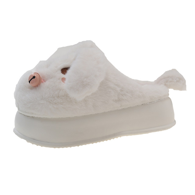 Cute bell puppy cotton slippers for women winter outer wear Baotou thick-soled high-heeled indoor home plush warm slippers