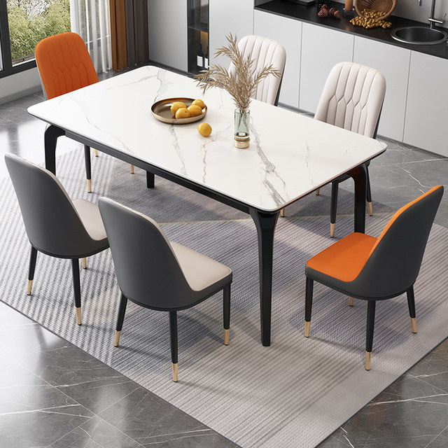 Simple Rectangle Table Rock slab dining table and chair combination 2025 new home dining table ...