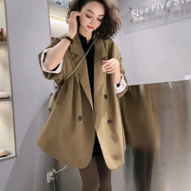 European-style casual suit jacket for women in spring and autumn 2025 new loose and fashionable mid-length double-breasted suit