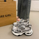 Popular Sponge Cake Thick Sole Daddy Shoes for Women Smaller Trends 2025 Super Hot New Autumn Silver Sports Casual Shoes