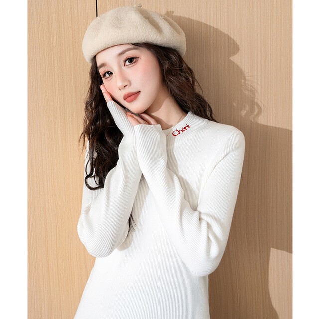 Tang Lion Half -neck sweater female 2025 spring new Korean embroidery slim body thin inside shirt shirt