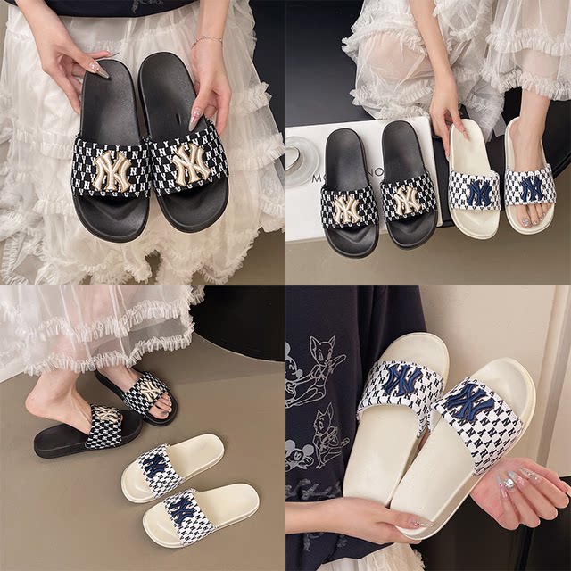 New slippers for women summer trendy exterior embroidery ny Korean version beach outdoor 2025 couple anti-slip internet celebrity one-slip stroke