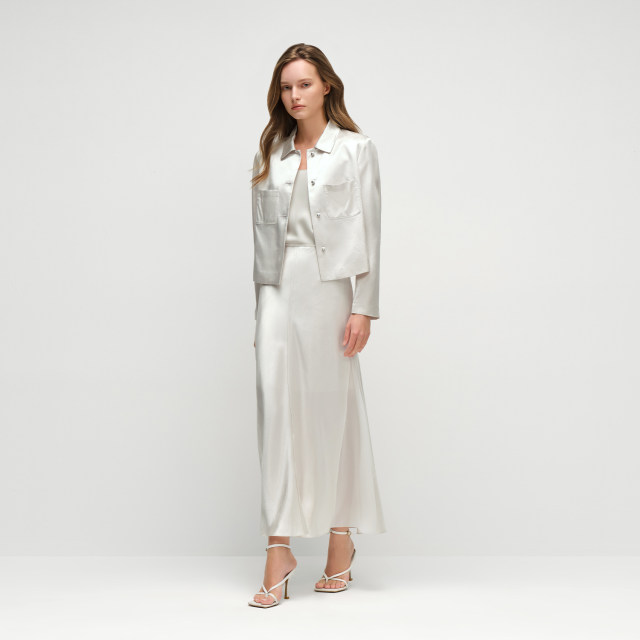 
OVV2025 spring and summer new women's clothing light men satin acetic acid small lapel casual commuter straight jacket