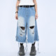 OV original summer high street American style ripped wool jeans loose straps for men and women design cropped pants