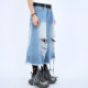 OV original summer high street American style ripped wool jeans loose straps for men and women design cropped pants