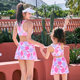 
Parent-child swimsuit mother-daughter skirt bikini three-piece set flat corner long-sleeved sun protection hoodie Kulomi big girls swimsuit