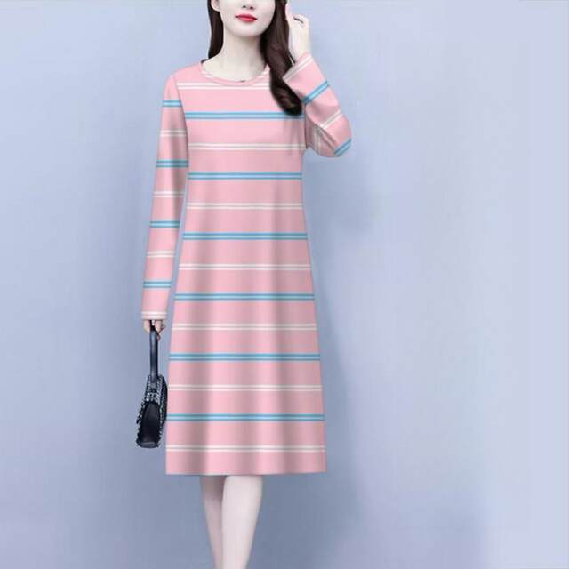 Qingcang nighttime women's autumn conventional long -sleeved dress casual large size Middle -aged and elderly ladies pajamas simple home service
