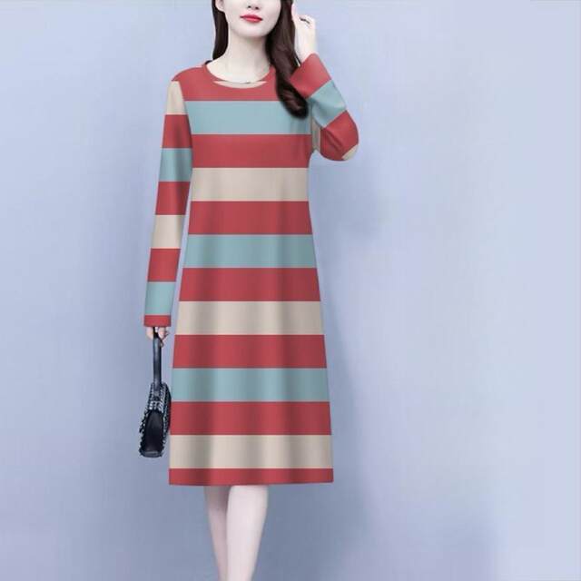 Qingcang nighttime women's autumn conventional long -sleeved dress casual large size Middle -aged and elderly ladies pajamas simple home service
