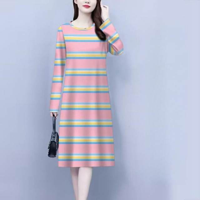 Qingcang nighttime women's autumn conventional long -sleeved dress casual large size Middle -aged and elderly ladies pajamas simple home service
