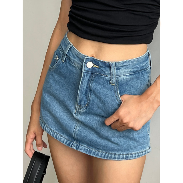 wsstudios European and American style retro old denim skirt women's A-line high-waisted hot girl hip-proof short skirt