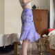 SWEETOWN Purple Flowers #Gentle Sweet Floral Spliced ​​Mid-Long Skirt French Pastoral Vacation Slim Skirt
