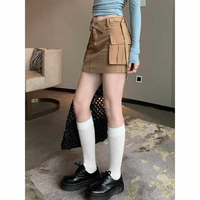 Retro high-waist denim skirt and short skirt for women autumn design hot girl tight A-line hip-pack work skirt
