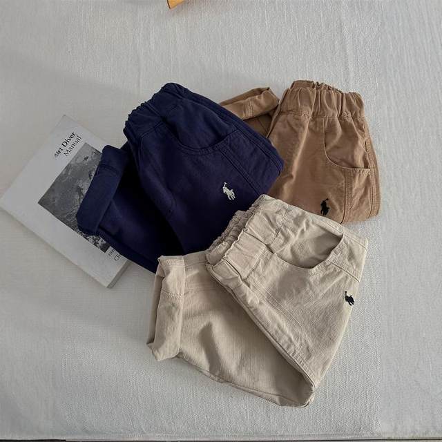 2025 spring new children's pants for boys and girls solid color embroidered carrot pants baby elastic waist trendy casual pants