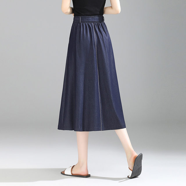 High-waisted casual lace-up denim A-line skirt mid-length skirt 2025 spring and summer fashionable versatile slim skirt