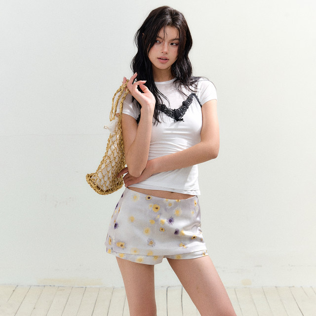 AGAM small fresh printed fake two-piece skirt pants sweet and spicy niche floral hip A-line miniskirt skirt