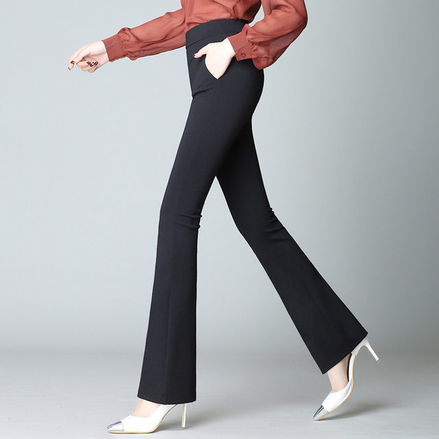 Micro-flare trousers high waist trousers elastic draping feeling casual spring and autumn nine-point professional suit straight thin mother women's pants