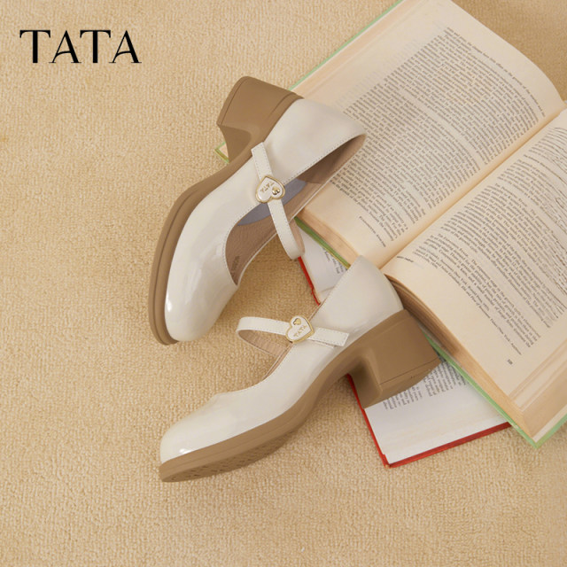 TATA He and her white Mary Jane shoes for women thick heels small leather shoes for women spring new single shoes for women WGB05AQ5
