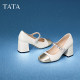 Sweetheart series Tata high heels Mary Jane shoes for women's retro French style genuine leather shoes new style