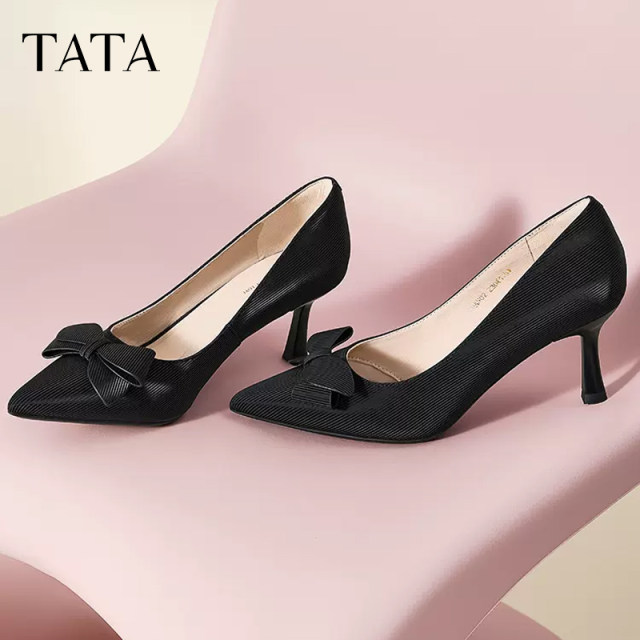 TATA, her French temperament high -heeled shoes female black dinner shoe light mouth single shoes 2024 autumn new model UAN02CQ4