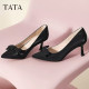 TATA, her French temperament high -heeled shoes female black dinner shoe light mouth single shoes 2024 autumn new model UAN02CQ4