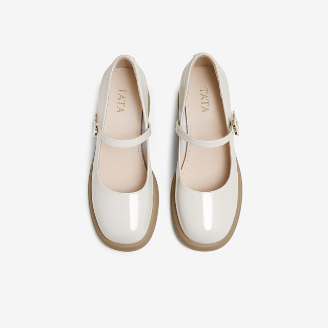 TATA He and her white Mary Jane shoes for women thick heels small leather shoes for women spring new single shoes for women WGB05AQ5
