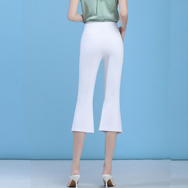 Black slit suit bell-bottom pants for women 2025 new summer thin ice silk high waist slimming stretchy cropped pants