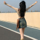 Retro denim skirt female summer skirt high -waisted retro -anti -light skirt A -line hip slimmer super short skirt