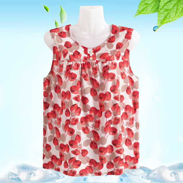 Mom summer sleeveless T-shirt for women's fashionable shirt loose round neck vest middle-aged and elderly women plus fat plus size sweat shirt