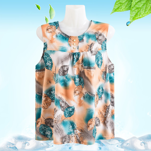 Mom summer sleeveless T-shirt for women's fashionable shirt loose round neck vest middle-aged and elderly women plus fat plus size sweat shirt
