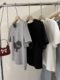 Korean retro cat printed front shoulder short-sleeved T-shirt for women in summer 2024 new loose slim short top trendy