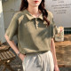 Waffle front shoulder polo shirt short-sleeved T-shirt for women loose chic Hong Kong style design niche student half-sleeved top