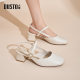 Dadong rear hollow sandals women's shoes 2025 summer new elegant thick high heels one-button square head rhinestone sandals 0041