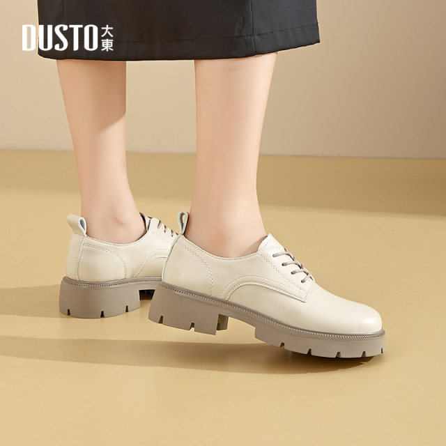 
Dadong Loafer Women's Shoes 2025 Autumn New Thick Heel Medium Heel Lace Round Head Light Plate Simple Q0151