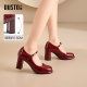 Dadong Mary Zhen shoes women's shoes 2025 spring new fashion and casual sweet word buckle thick heel C0109
