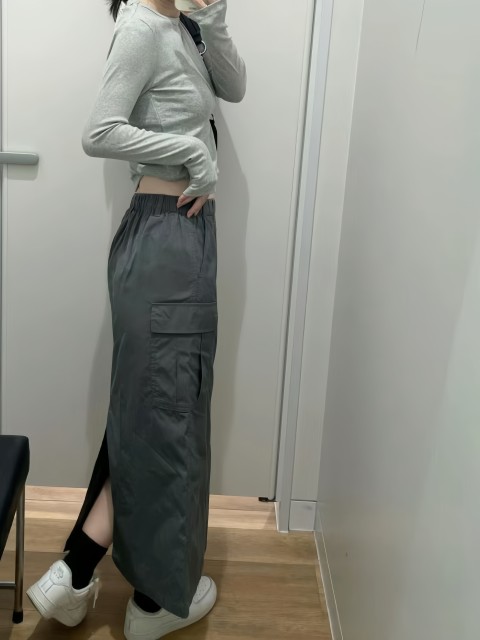 U casual work skirt retro slit skirt double pocket loose elastic waist hip long skirt women 464890
