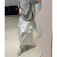 Buyer store new product 24 spring and summer lace asymmetric oblique ruffled slit skirts irregular long skirt women
