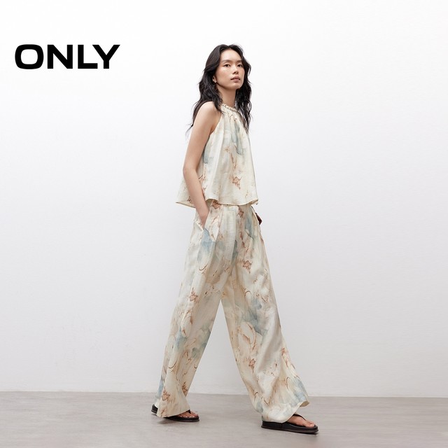 ONLY2025 summer new light people wear neck halter design light breathable loose linen suit casual pants for women