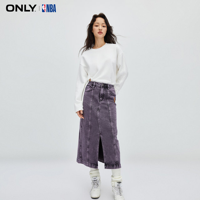 ONLY summer NBA joint high -waisted high -waisted mid -long split denim skirt female 123337021
